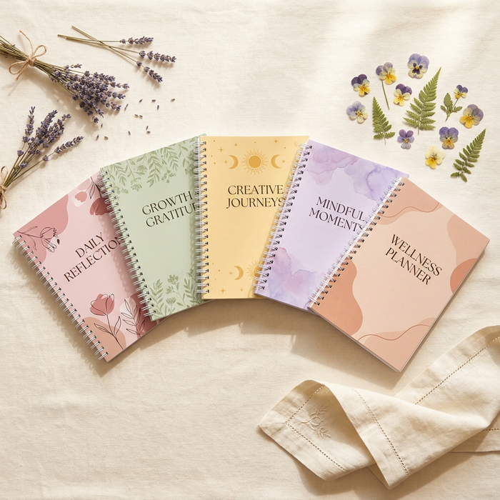 PCOS Balance Complete Bundle — 5 designed PDF workbooks fanned overhead on cream